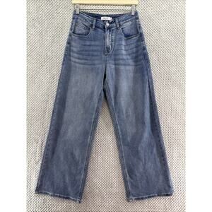 HDLTE Jeans Womens M Blue Medium Wash High Rise Wide Leg 29" inseam